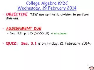 College Algebra K /DC Wednesday, 19 February 2014