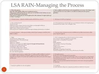 LSA RAIN-Managing the Process