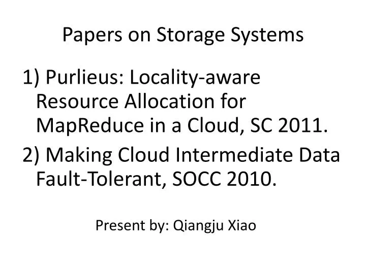 papers on storage systems