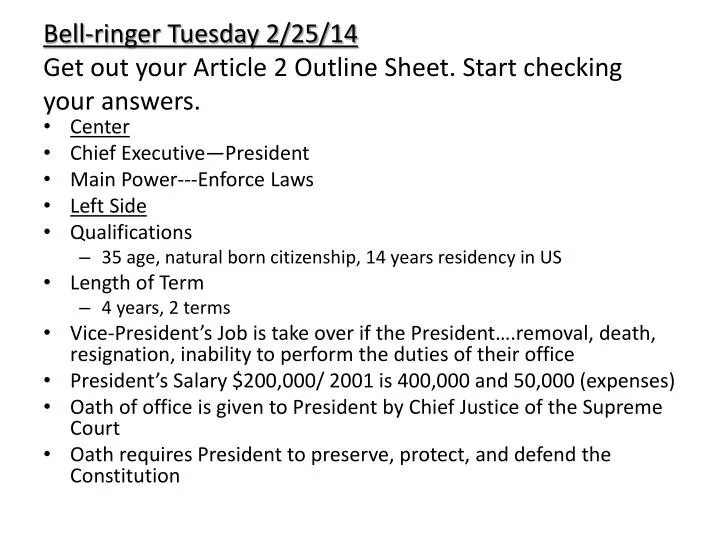 bell ringer tuesday 2 25 14 get out your article 2 outline sheet start checking your answers
