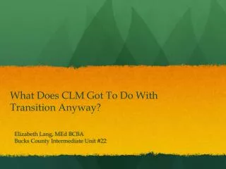 What Does CLM Got To Do With Transition Anyway?