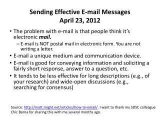 Sending Effective E-mail Messages April 23, 2012