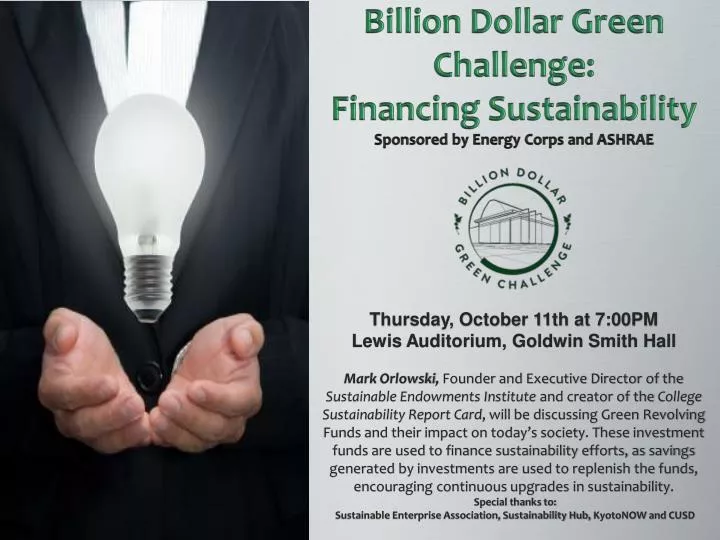 billion dollar green challenge financing sustainability sponsored by energy corps and ashrae