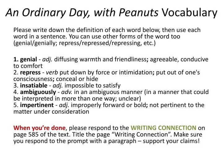 an ordinary day with peanuts vocabulary