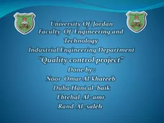 University Of Jordan Faculty Of Engineering and Technology Industrial Engineering Department