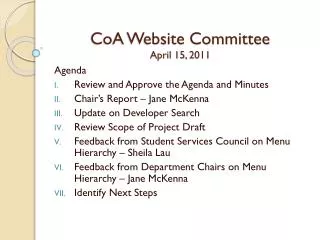CoA Website Committee April 15, 2011