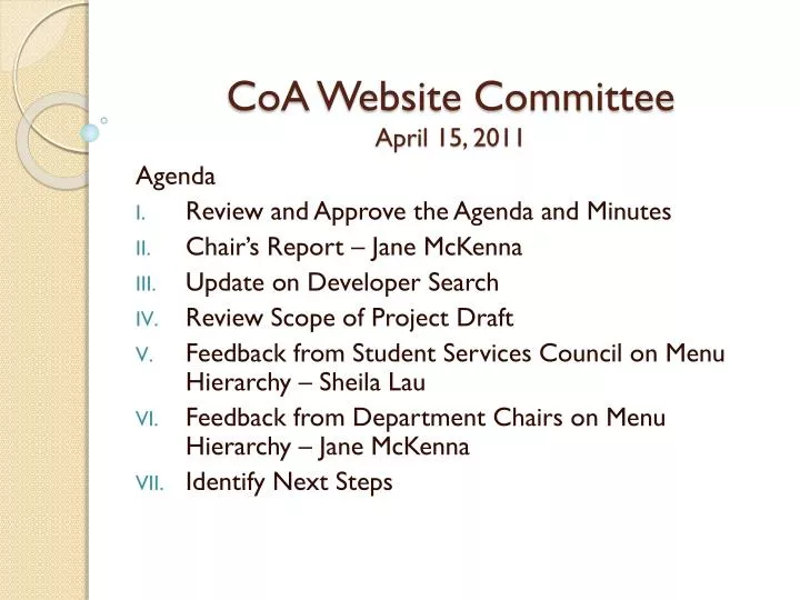 coa website committee april 15 2011