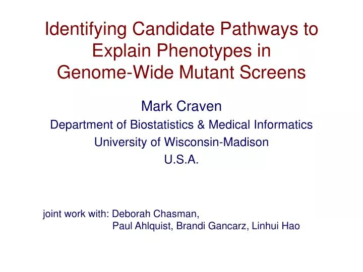 identifying candidate pathways to explain phenotypes in genome wide mutant screens