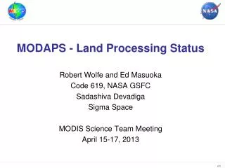 MODAPS - Land Processing Status