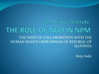 the primus institute the role of ngo in npm