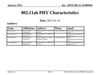 802.11ah PHY Characteristics