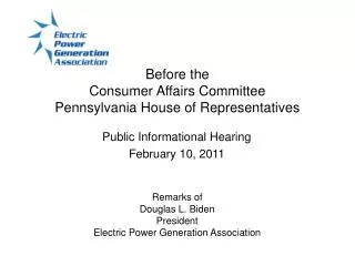 Before the Consumer Affairs Committee Pennsylvania House of Representatives