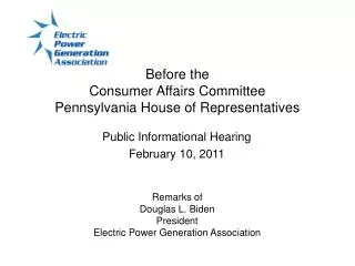 before the consumer affairs committee pennsylvania house of representatives