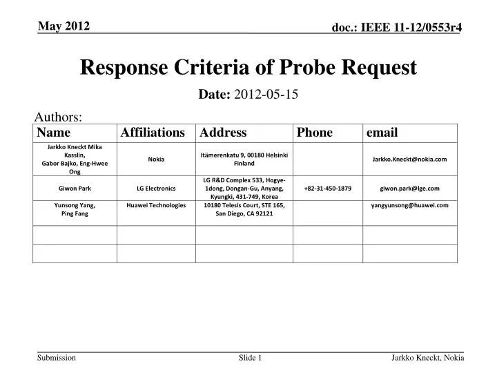response criteria of probe request