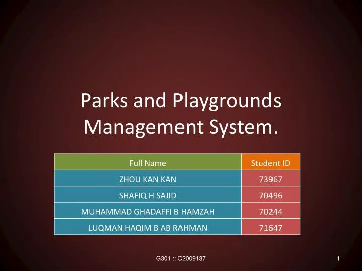 parks and playgrounds management system