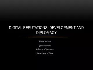 Digital Reputations, Development and Diplomacy