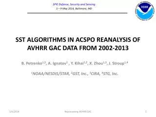 SST ALGORITHMS IN ACSPO REANALYSIS OF AVHRR GAC DATA FROM 2002-2013