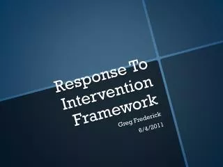 Response To Intervention Framework