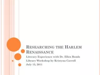 Researching the Harlem Renaissance