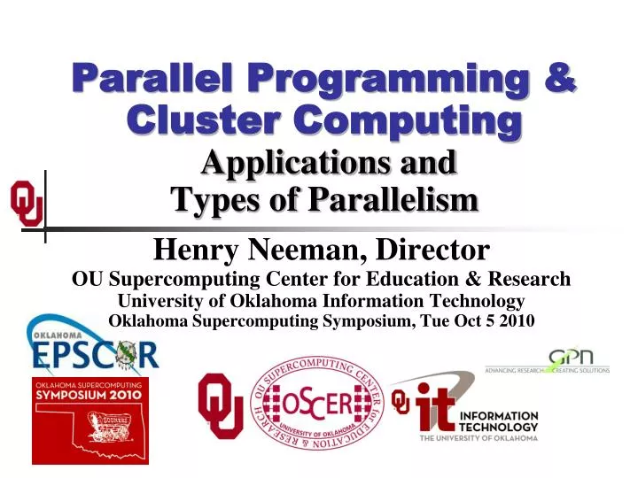 parallel programming cluster computing applications and types of parallelism