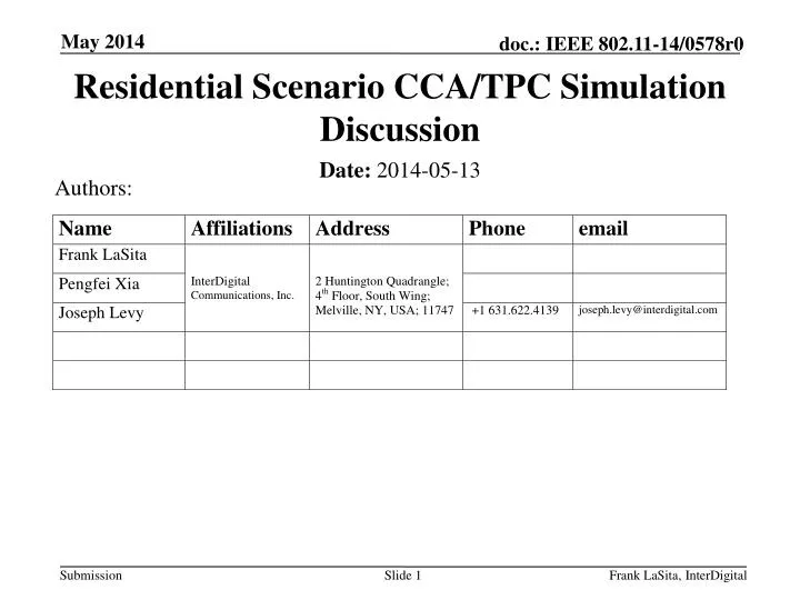 residential scenario cca tpc simulation discussion