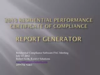 2013 Residential performance Certificate of Compliance Report generator