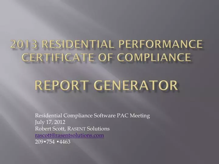 2013 residential performance certificate of compliance report generator