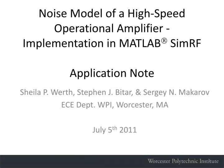 noise model of a high speed operational amplifier implementation in matlab simrf application note