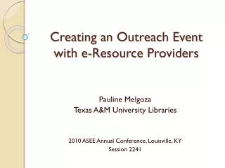 Creating an Outreach Event with e-Resource Providers