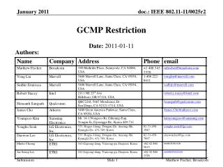 GCMP Restriction