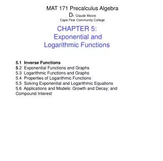 CHAPTER 5: Exponential and Logarithmic Functions