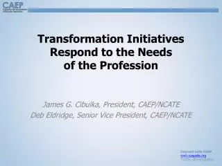 Transformation Initiatives Respond to the Needs of the Profession