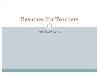 Resumes For Teachers