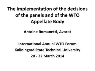 The implementation of the decisions of the panels and of the WTO Appellate Body