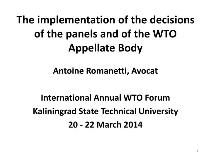 the implementation of the decisions of the panels and of the wto appellate body