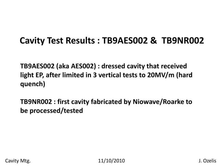 cavity test results tb9aes002 tb9nr002