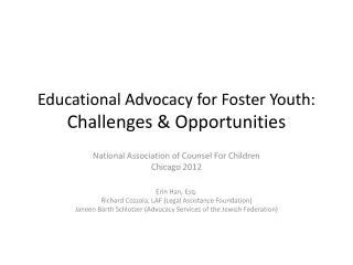 Educational Advocacy for Foster Youth: Challenges &amp; Opportunities
