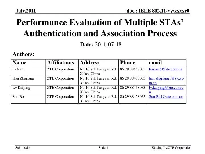 performance evaluation of multiple stas authentication and association process
