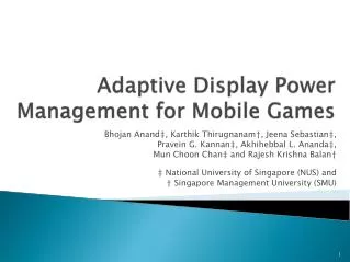 Adaptive Display Power Management for Mobile Games