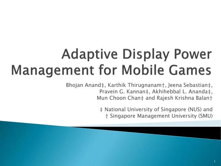 adaptive display power management for mobile games