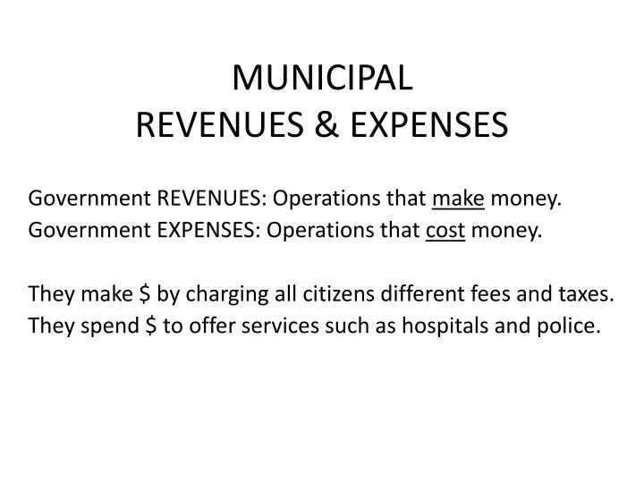 municipal revenues expenses