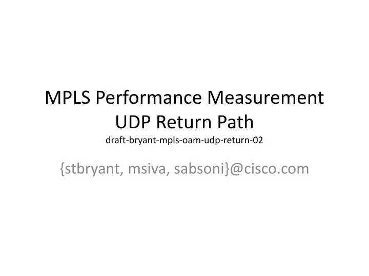 mpls performance measurement udp return path draft bryant mpls oam udp return 02