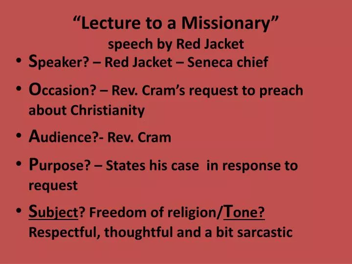 lecture to a missionary speech by red jacket