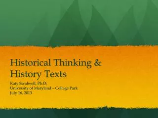 Historical Thinking &amp; History Texts