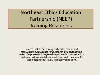 Northeast Ethics Education Partnership (NEEP) Training Resources