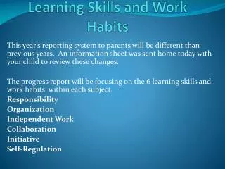 learning skills and work habits
