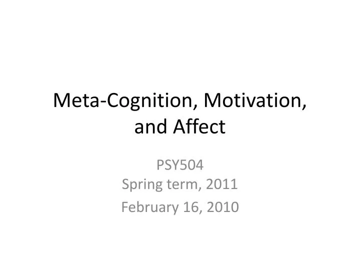 meta cognition motivation and affect