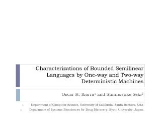 Characterizations of Bounded Semilinear Languages by One-way and Two-way Deterministic Machines