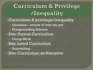 Curriculum &amp; Privilege /Inequality