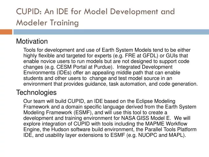 cupid an ide for model development and modeler training